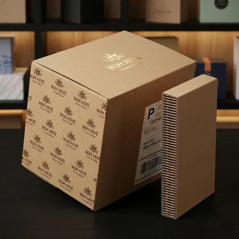 Custom printed corrugated shipping boxes for e-commerce and logistics branding.