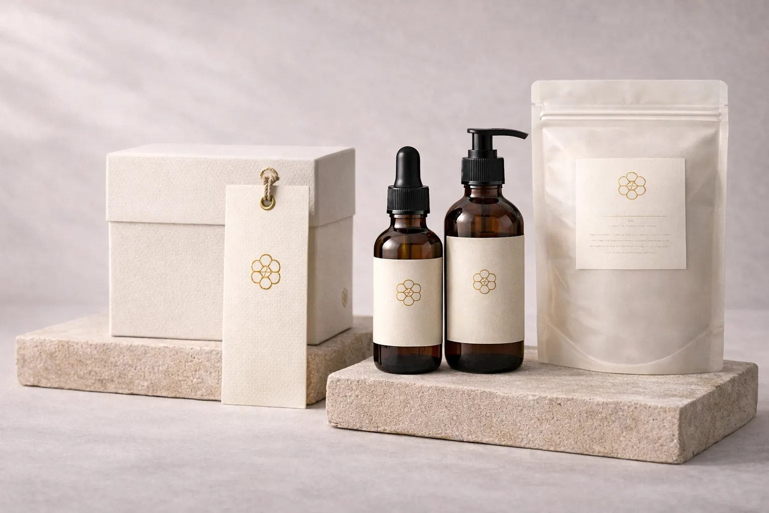 Premium packaging by material featuring rigid paper packaging, glass bottles, pouch packaging and coordinated retail packaging systems.
