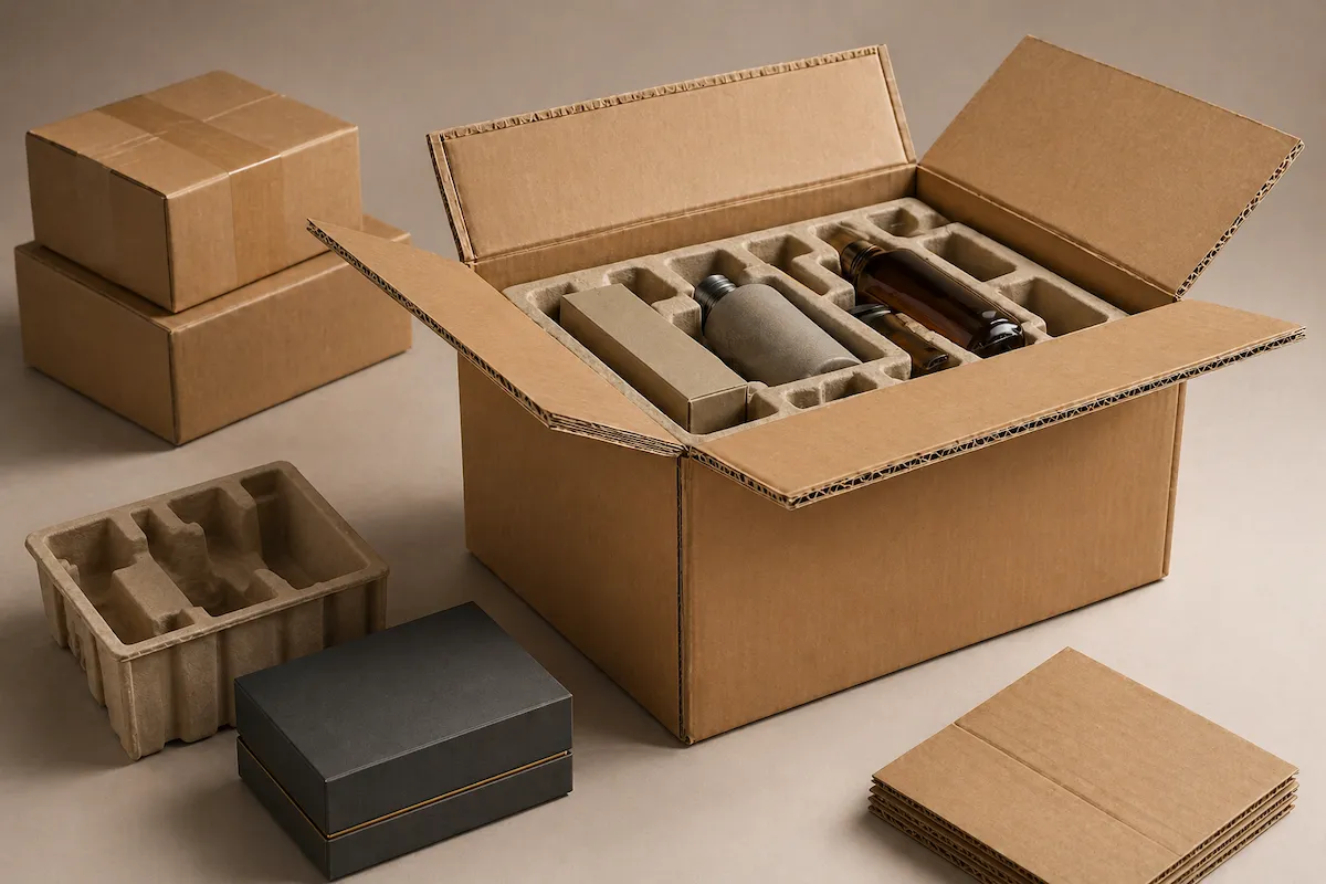 Reinforced master cartons with molded pulp protection and retail packaging components designed for safer cross-border shipment.