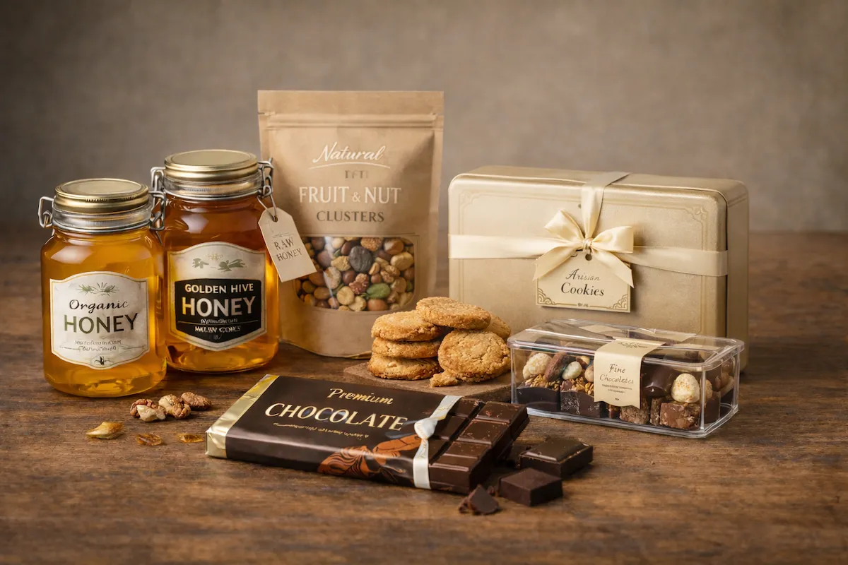 Retail jars, pouch packaging, gift boxes and premium product presentation in an editorial brand arrangement.