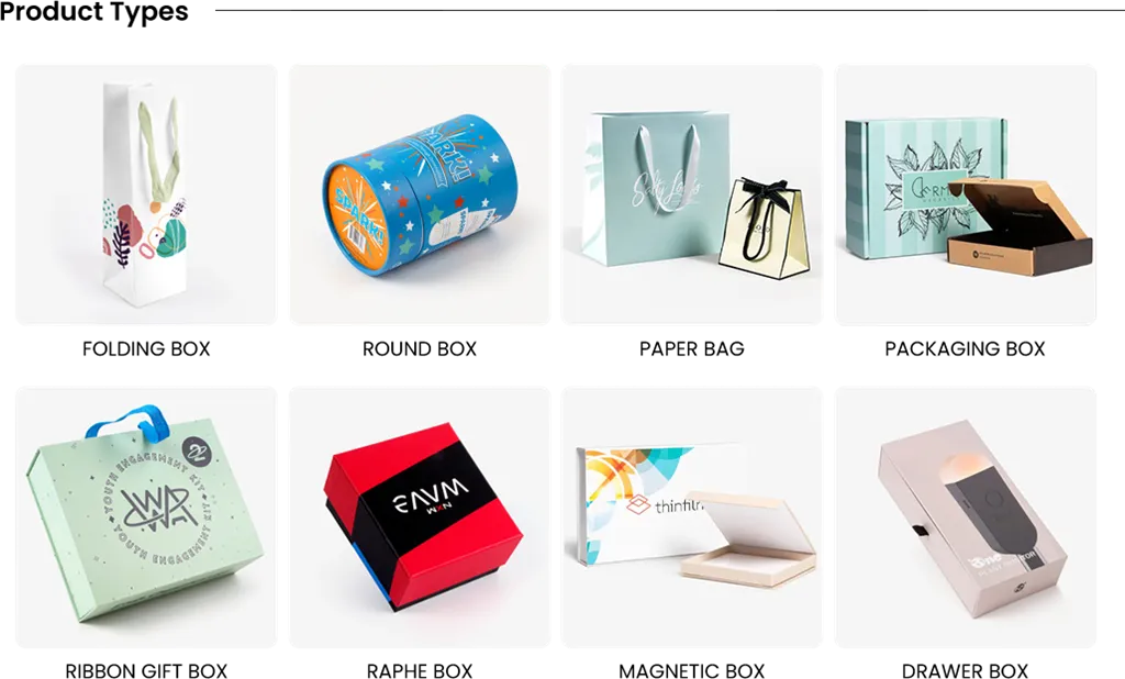 Collection of magnetic boxes, paper bags, and cylinder tube packaging.