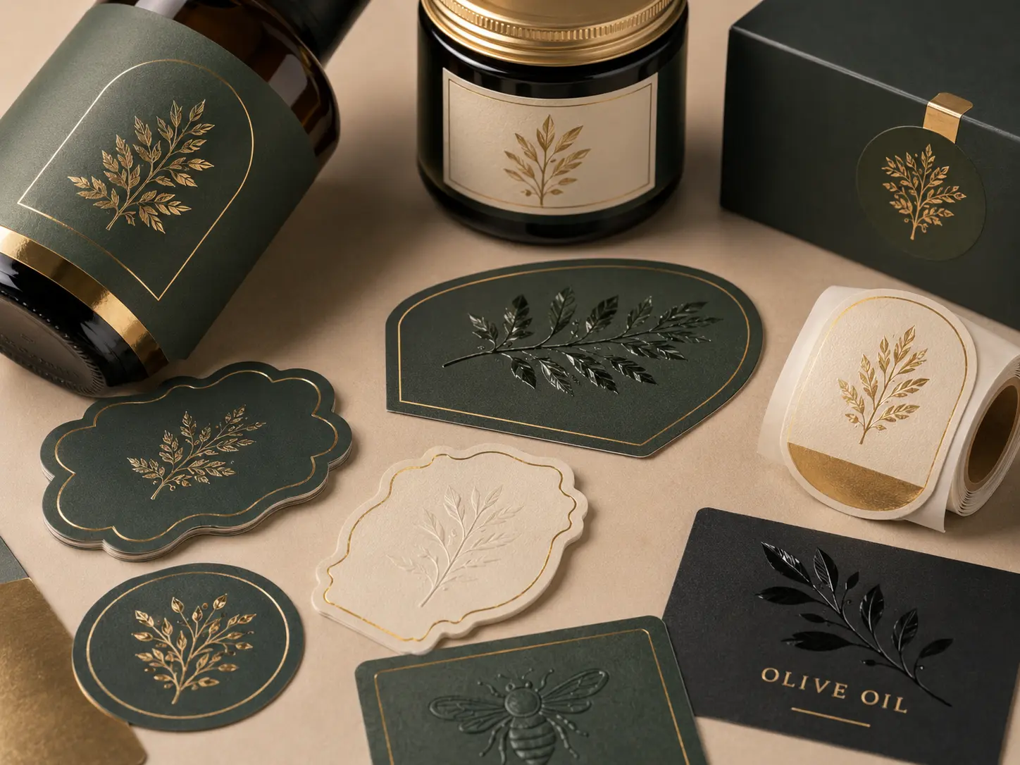 Custom label finishes with foil stamping embossing and spot UV