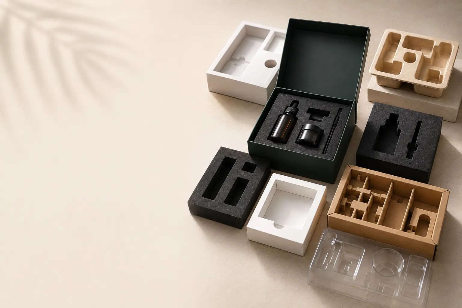 Custom packaging inserts for rigid boxes and retail packaging systems