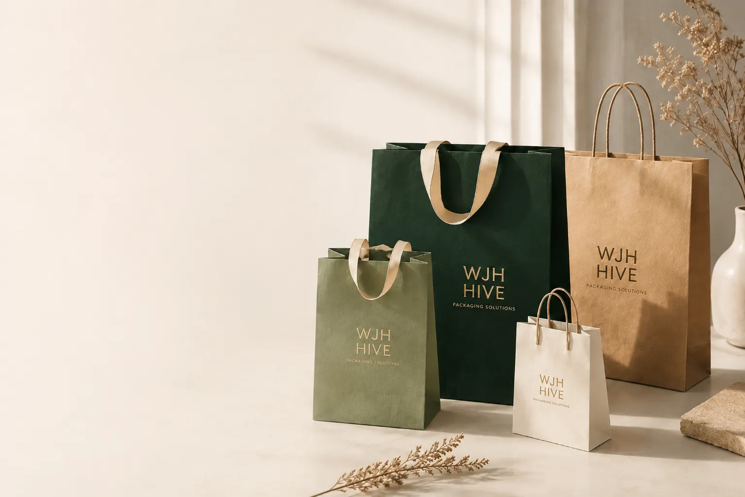 Custom paper bags for retail honey packaging and gift packaging systems.