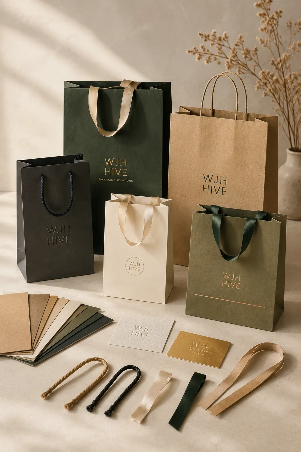 Custom paper bags with materials, handles and premium finishing options